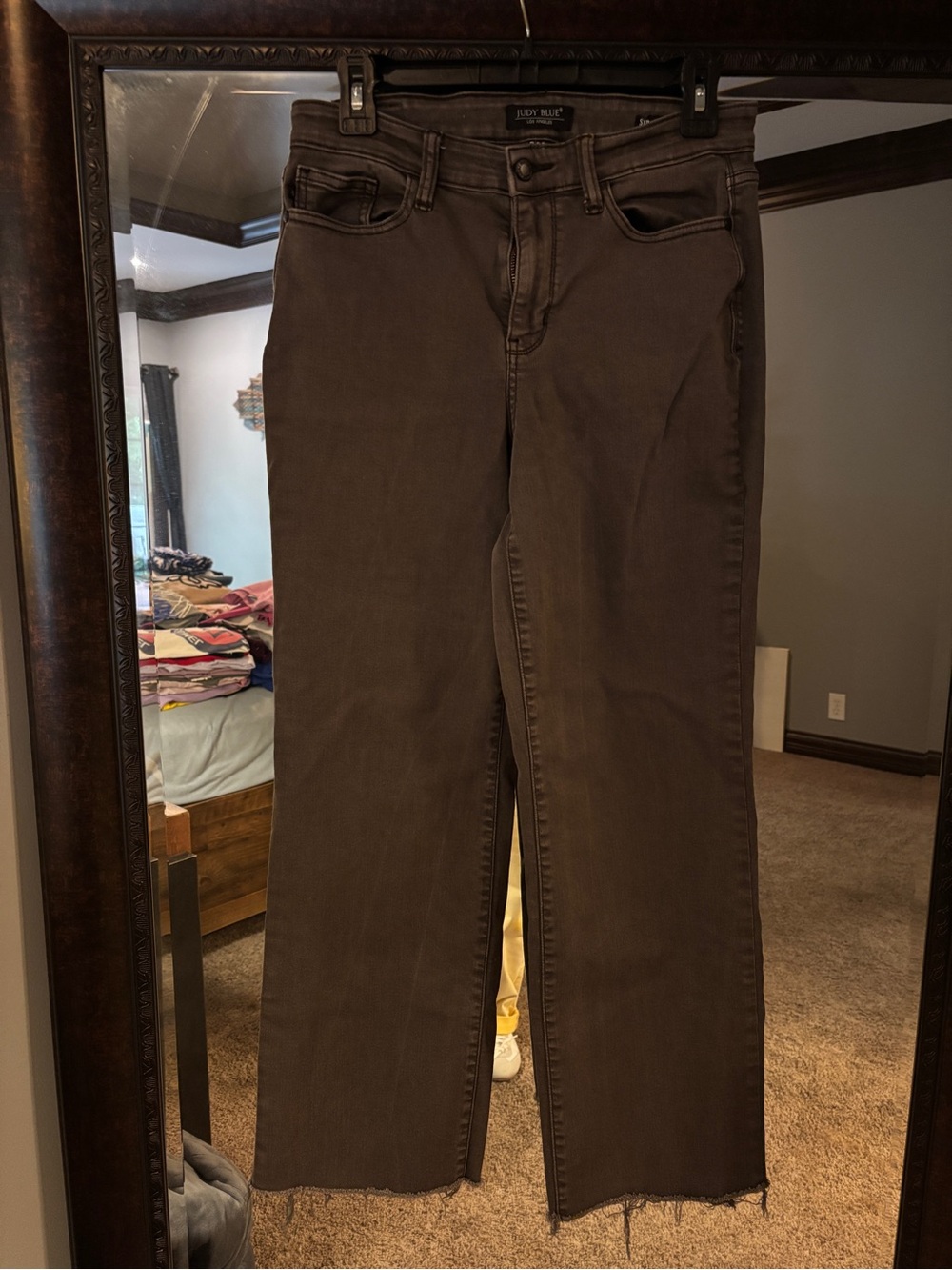Judy Blue Wide-Leg Brown Jeans with Raw Hem